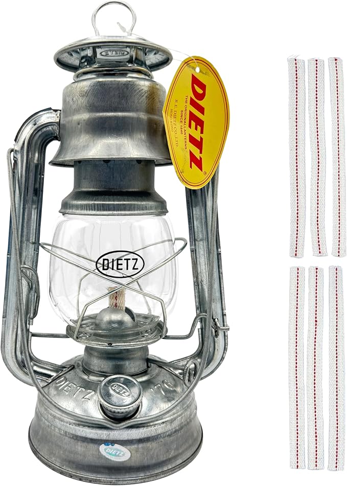 Light of Mine - Dietz #76 Original Galvanized Oil Lantern with 1/2" Replacement Wick Strips (Galvanized/Zinc)