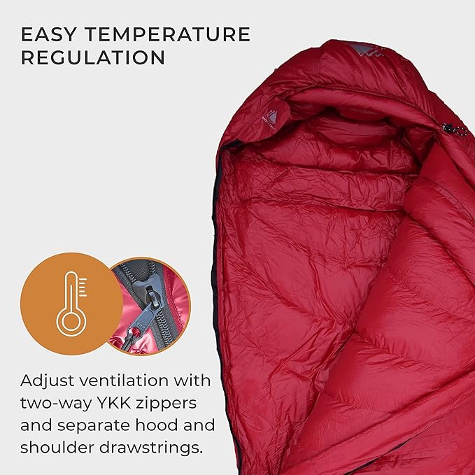 Hyke & Byke Shavano 32 F Hiking & Backpacking Sleeping Bag - 3 Season, 650FP Duck Down Sleeping Bag - Ultralight - Black - 78in - Regular