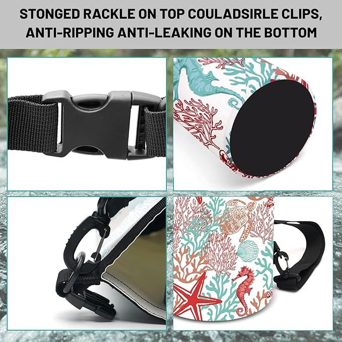 Waterproof Dry Bag,Roll Top Sea Turtle Starfish Coral Waterproof Backpack 5L/10L/20L Floating and Lightweight Bags for Kayaking, Boating, Fishing, Swimming and Camping