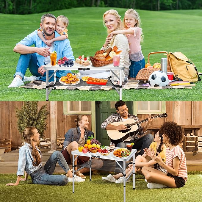 Folding Camping Table 3FT, 2 Heights Adjustable Portable Camping Table, 36" L x 24" W x 28" H Aluminum Picnic Table with Mesh Layer, for Outdoor Indoor Balcony Camp Picnic Beach BBQ (Medium)