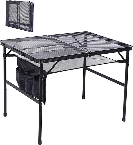 Nice C Table for Grill, Outdoor Table, Camping Table, Outdoor Cooking Table, Picnic Tables, Card Table Adjustable Height, Mesh Bag, Carry Handle (47.3” x 23.7“ x 14.7”/24.2“ Black)
