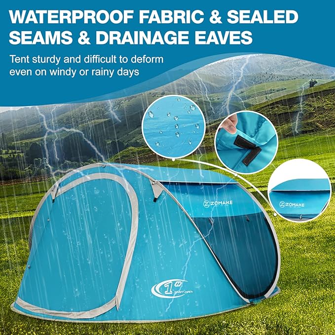 Easy Pop Up Tent 2-4 Person Waterproof - Pop-Up Camping Tents Automatic Tent Throw Pop Up Instant Flip Pop Tent for Camping,by ZOAMKE