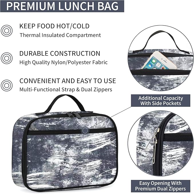 rickyh style Lunch Box with Padded Liner, Spacious Insulated Lunch Bag Durable Thermal Lunch Cooler Pack with Strap for Boys Girls Adults School Sports Beach Picnic Work Camp,2 Pocket(LBMOSE)