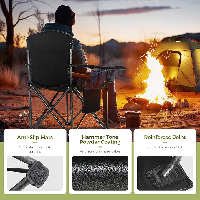 ALPHA CAMP Oversized Camping Folding Chair Heavy Duty Lawn Chair with Cooler Bag