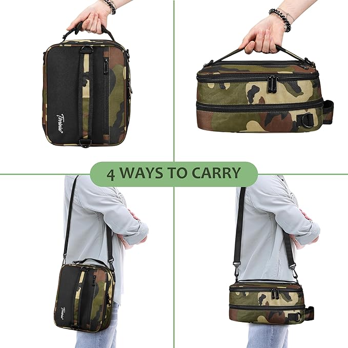 Tirrinia Expandable Insulated Lunch Bag, Leakproof Flat Lunch Cooler Tote with Shoulder Strap for Men and Women, Suitable for Work & Office, Camo