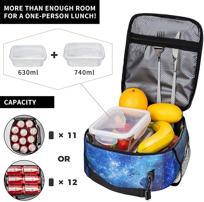 Galaxy Lunch Box Reusable Insulated Totes Lunch Bag Thermal Cooler For Boy Girls School Men Women Travel Beach Picnic