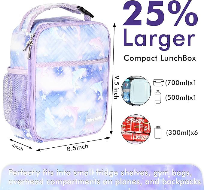 Tirrinia Insulated Lunch Box for Men Women, Portable Thermal Small Lunch Bag for Office Work Picnic, Reusable Compact Lunchbox Cooler Tote for Adults,Purple Dolphin