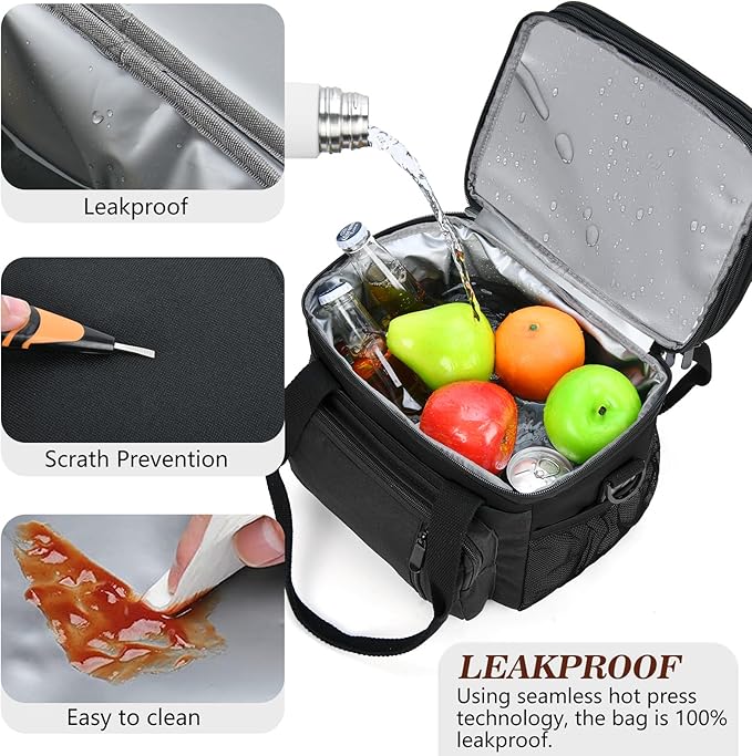 Lunch Box & Lunch Bag for Men Women, Large Insulated Adult Lunch Box, Leakproof Cooler Lunchbox with Bottle Opener for Work Picnic Beach, 16L, Black