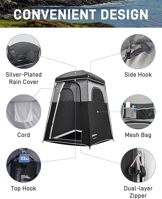 KingCamp Shower Tent, Portable Privacy Tent Outdoor Camping 1/2 Room Toilet Tents with Shower Bag & Dressing Room for Travel Beach Tailgate