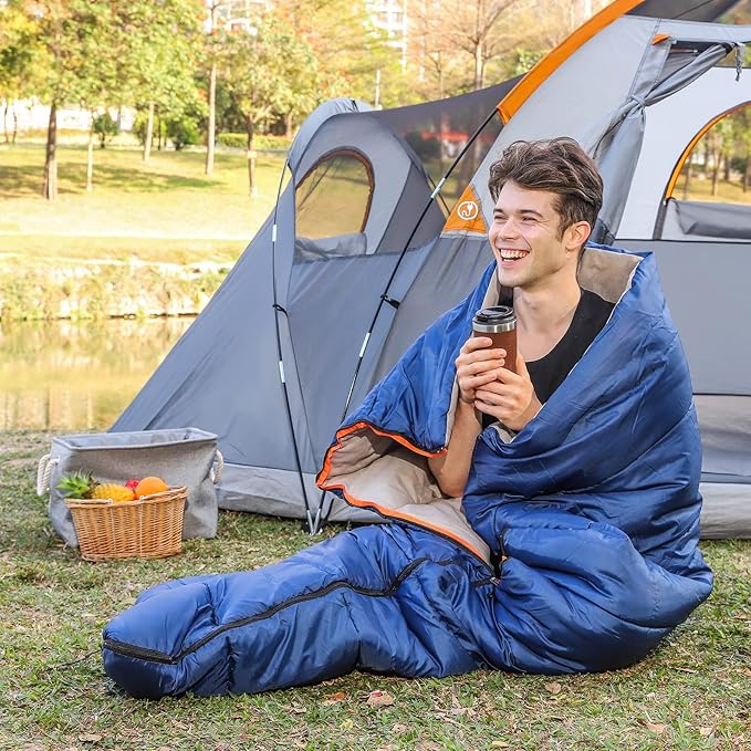 Amazon Basics Warm, Lightweight Cold Weather Sleeping Bag, Twin, Blue