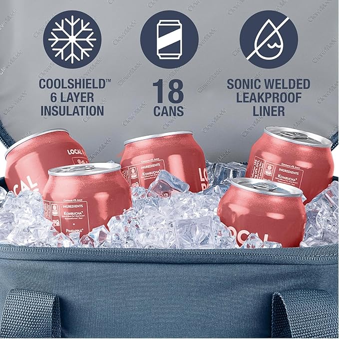 CleverMade Pacifica Collapsible Insulated Cooler Bag – 18 Can Leakproof Soft Folding Cooler for Beach, Travel, Car – Bottle Opener – Cool Gray/Cognac