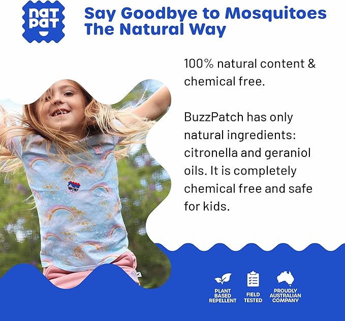 NATPAT Buzz Patch Mosquito Patch Stickers for Kids - Plant Based Ingredients, Non-Toxic - The Original All Natural Citronella Essential Oil Insect Patch, DEET Free, for Toddlers, Kids (60 Pack)