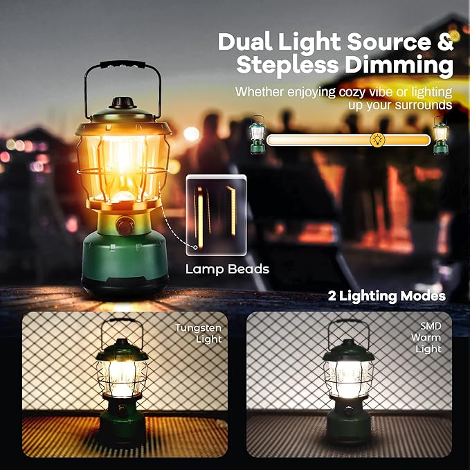 LED Camping Lantern, COB Battery Lanterns 4D Batteries Powered 2500LM, Water Resistant Emergency Light for Power Outage, Hurricane, Hiking