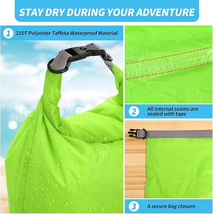 Dry Bag Set, Waterproof Small Lightweight Dry Bags for Paddle Board Kayaking, Fishing, Camping (Green, 70L 2Pack)