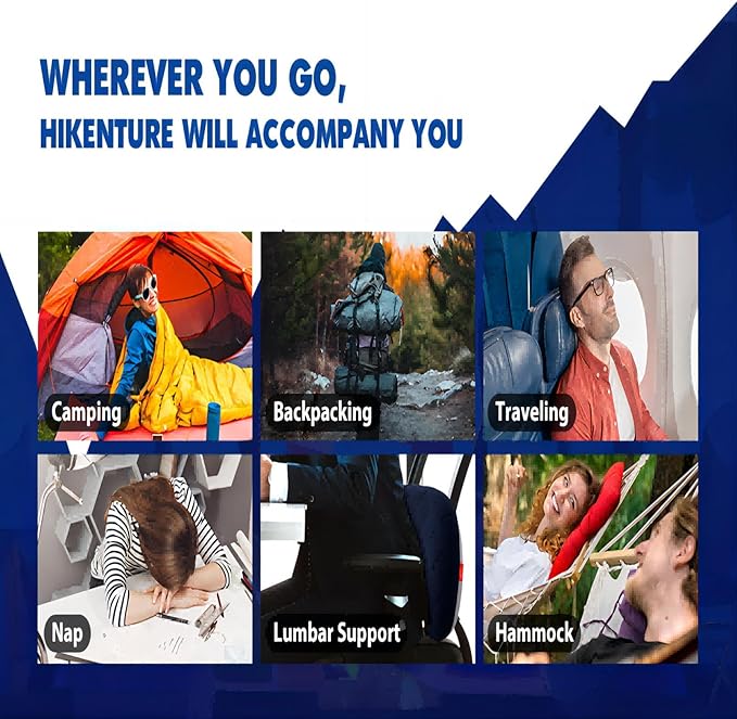 Hikenture Inflatable Pillow for Camping, Washable Backpacking Pillow for Sleeping, Ultralight Blow Up Pillows with Removable Cover, Portable&Compact Hiking Pillow for Beach, Travel, Outdoor(Blue)