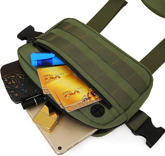 Outdoor Sports Chest Pack,Tactical EDC Chest Bag For Men, Lightweight Chest Pouch Holster, Chest Rig Vest With Phone Holder For Workouts, Cycling (Olive green)