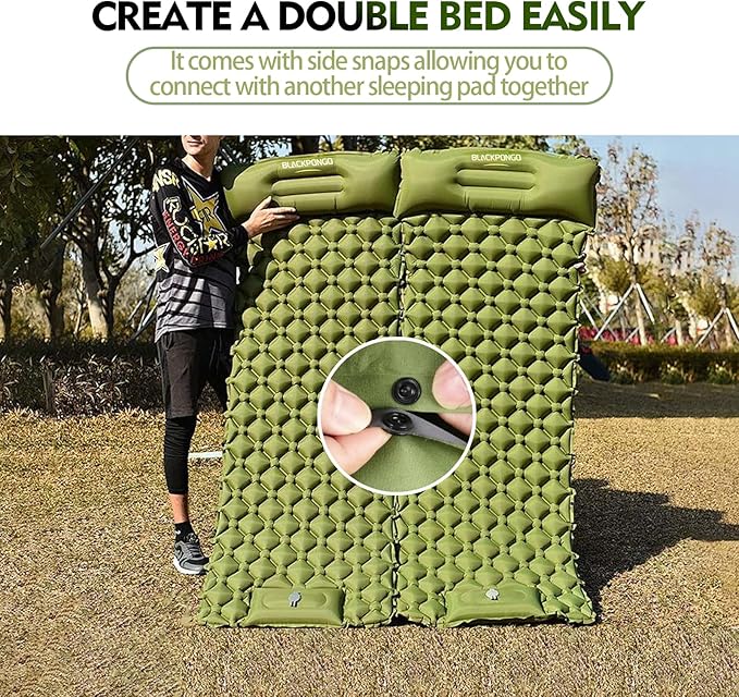 Camping Sleeping Pad, Ultralight Camping Mat with Pillow Built-in Foot Pump Inflatable Sleeping Pads Compact for Camping Backpacking Hiking Traveling Tent (Green, Double)
