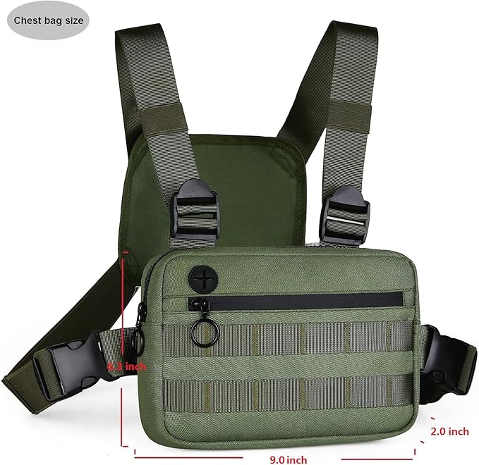 Outdoor Sports Chest Pack,Tactical EDC Chest Bag For Men, Lightweight Chest Pouch Holster, Chest Rig Vest With Phone Holder For Workouts, Cycling (Olive green)