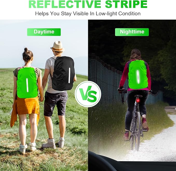 LAMA 2pcs Waterproof Rain Cover for Backpack, Reflective Rainproof Protector for Anti-dust and Anti-Theft M 30L-40L Black Green