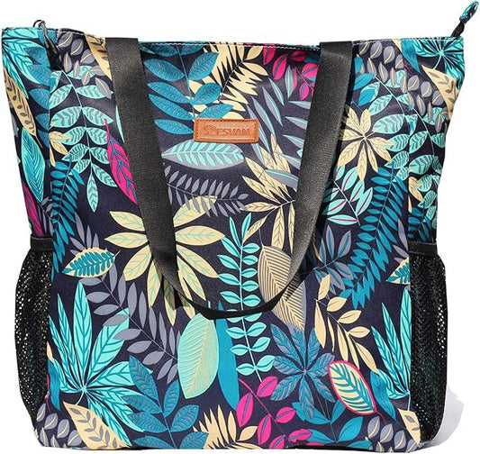 ESVAN Original Floral Water Resistant Large Tote Bag Shoulder Bag for Gym Beach Travel Daily Bags Upgraded