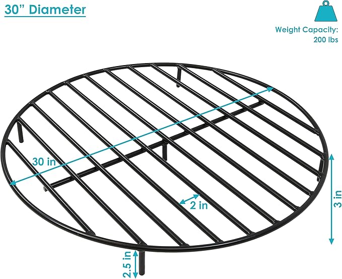 Sunnydaze 30-Inch Round Heavy-Duty Steel Fire Pit Grate - for Outdoor Firepits - Black