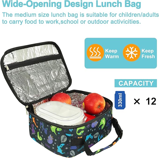 esouler Lunch Box Kids Insulated Lunch Bag for Boys & Girls Durable Children Lunchbox for School with Water Bottle Holder-Purple Dinosaur