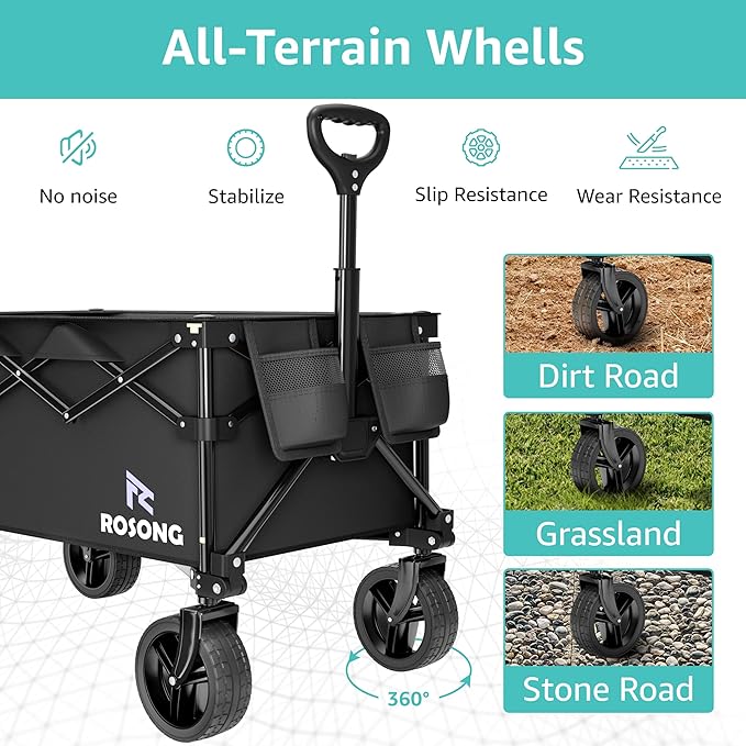 Folding Wagon Cart with Wheels Foldable - Collapsible Wagons Carts Heavy Duty, Fold Up Portable Utility Wagon for Grocery Beach Sports Fishing Camping Shopping, Carrito para Cargar Cosas Con Ruedas
