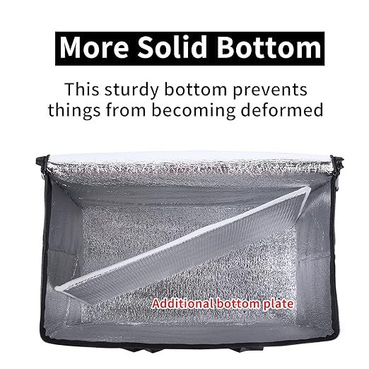 musbus 2 pack Additional Bottom Plate Black Insulated Grocery shopping bag, Delivery,pizza,reusable bags, Sturdy zipper,Collapsible,tote,cooler,thermal,Beach,waterproof heavy duty