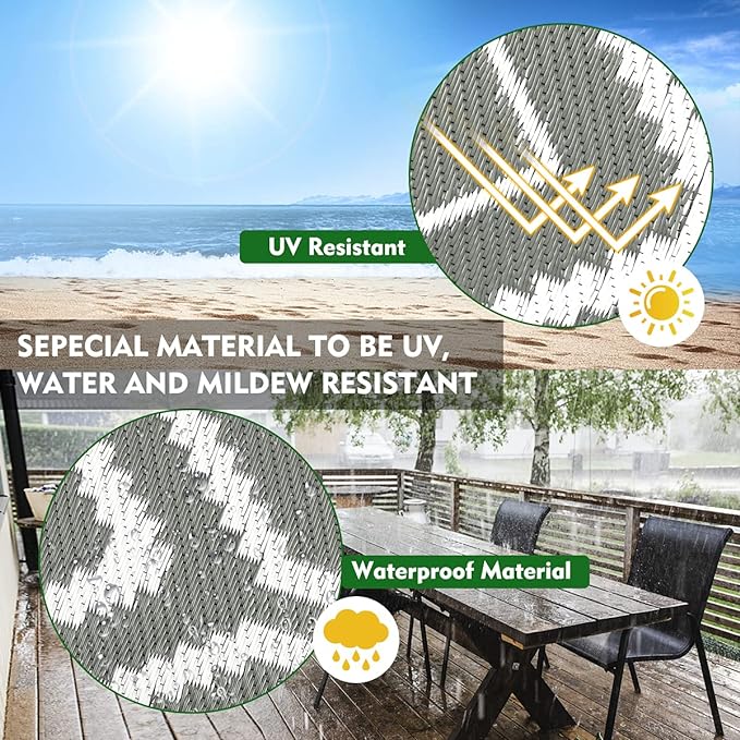 Outdoor Camping Rugs Patios Clearance Plastic Straw Rug Weatherproof Reversible Mats, Large Floor Mat for RV, Backyard, Deck, Picnic, Beach, Trailer, Camping