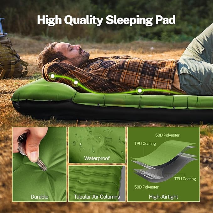 OGERY Sleeping Pad for Camping, 6" Extra-Thick Reinforced Camping Sleeping Pad with Pillows & Built-in Foot Pump, Ultralight Self Inflating Air Mattress Mat for Tent Hiking Essentials Gear