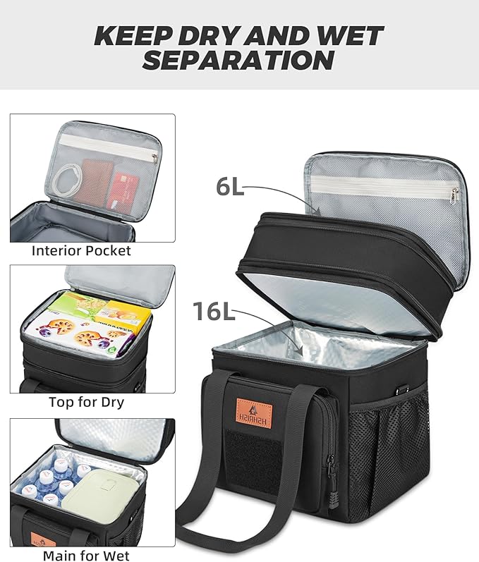 HSHRISH Expandable Xlarge Tactical Lunch Box for Adults, Leakproof Insulated Lunch Bag with Lots of Storage Space, Durable Cooler Bag for Men Women Work Outdoor Picnic Trips, 22L(Black)