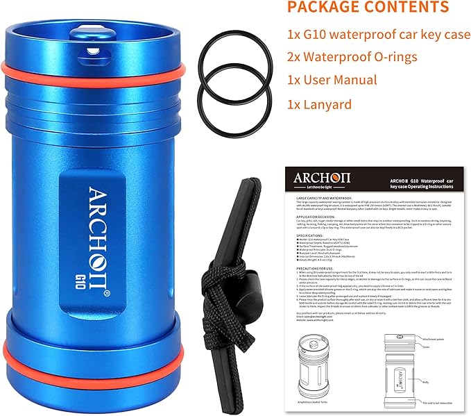 ARCHON Aluminum Alloy Waterproof Car Key Holder FOB Case, Keychain Dry Storage Box for Swimming,Diving Essential, Small Bag Kit for Boating