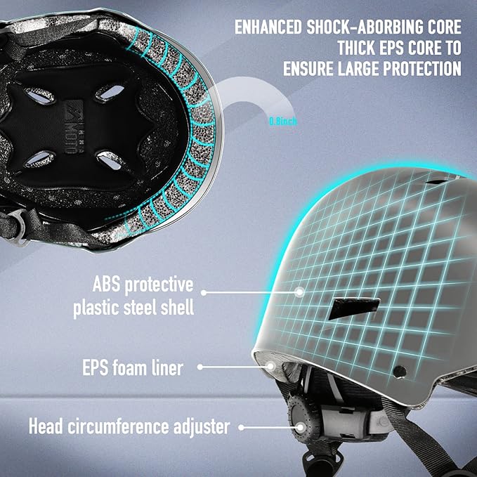 Skateboard Helmet for Adults - Adjustable Certified Safety Adults Helmet for Skateboarding Bike Bicycle Scooter Cycling Skate Skating Multisport Helmets for Women Men Boys Girls Kids Youth