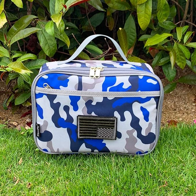 FlowFly Kids Lunch box Insulated Soft Bag Mini Cooler Back to School Thermal Meal Tote Kit for Girls, Boys, Flag