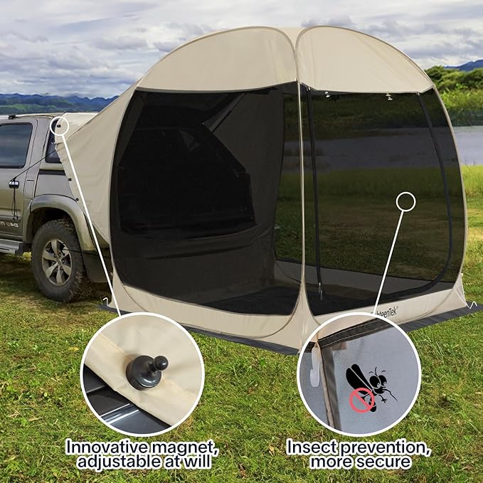 All Weather Camping Screen Tent/SUV Tent, Outdoor Pop Up Tent for Camping with Shelter Mesh & Waterproof PVC, Instant Tent Screen House Portable for Car SUV Van Camping
