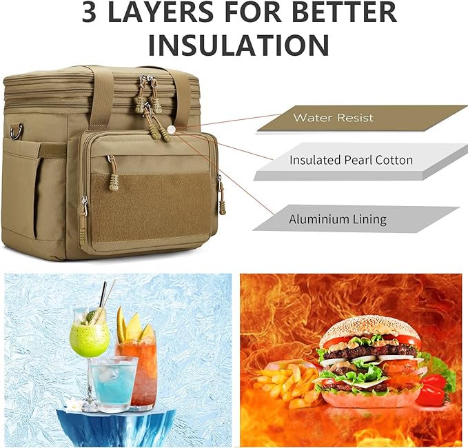 Large Tactical Lunch Box for Men, Insulated Lunch Bag Adult, Thermal Lunchbox Leakproof Waterproof Cooler Bag, Dual Compartment Lunch tote, Large Lunch Pail for Work Office Camping 24L