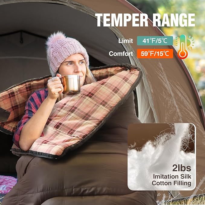 REDCAMP Cotton Flannel Sleeping Bag for Camping Backpacking, Adults Cold Weather Envelope Sleeping Bags with 2/3/4lbs Filling