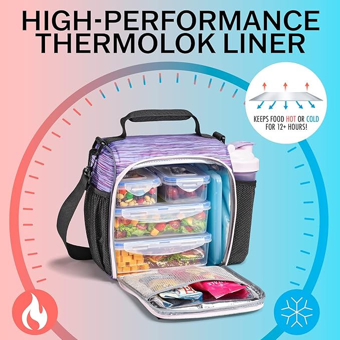 Fit & Fresh JAXX Meal Prep Lunch Box With Containers, Ice Pack, and Shaker Bottle For Men and Women, 9pc. Meal Prep Kit Lunch Bag With Containers Included