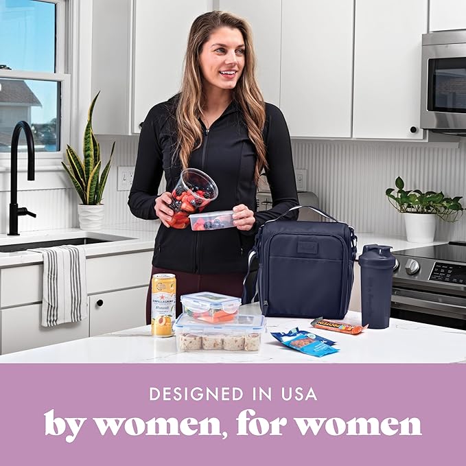 Fit & Fresh BREE Meal Prep Lunch Box With Containers, Ice Pack, and Shaker Bottle For Men and Women, 6pc. Meal Prep Kit Lunch Bag With Containers Included, Navy