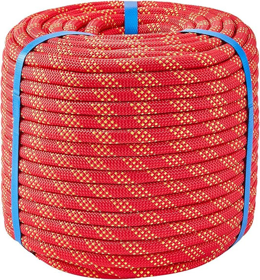 1/2 Inch 100ft Double Braided Polyester Arborist Rope, Heavy Duty Nylon Rope for Anchor, Tree Work, Cargo, Pulling, Sailing(Red)