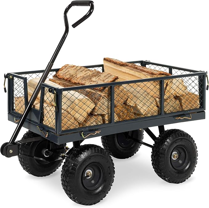 Best Choice Products Utility Garden Cart Wagon for Lawn, Yard w/Heavy-Duty Steel 400lb Weight Capacity, Removable Sides, Long Handle, 10in Tires - Gray