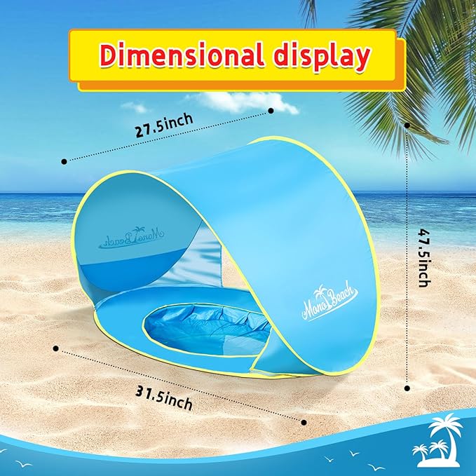 Monobeach Baby Beach Tent with Sun Hat Pop Up Portable Shade Pool UPF50+ UV Protection Sun Shelter for Infant with Easy Set Up Canopy (Blue)