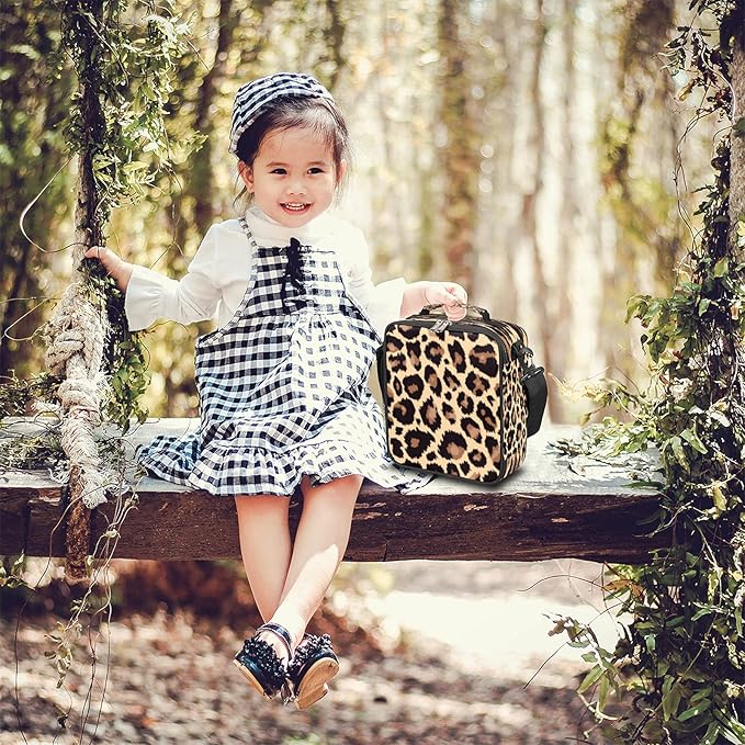 Pardick Leopard Lunch Box for Kids,Students Leopard Animal Skin Print Lunch Bag Tote with Adjustable Shoulder Strap,Insulated Thermal Girls Boys Lunchbox Cooler Bag for School Picnic Travel Outdoor