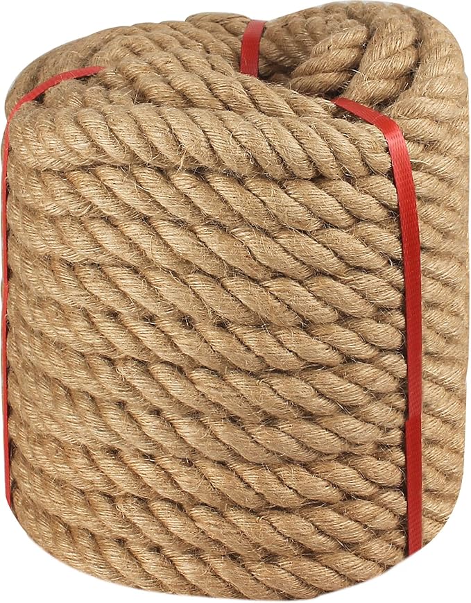 Twisted Manila Rope 1-1/4 in x 100 feet Natural Hemp Rope for Docks Railing Nautical Landscaping Crafts Tug of War Marine Tie-Downs Hammock Home Decorating