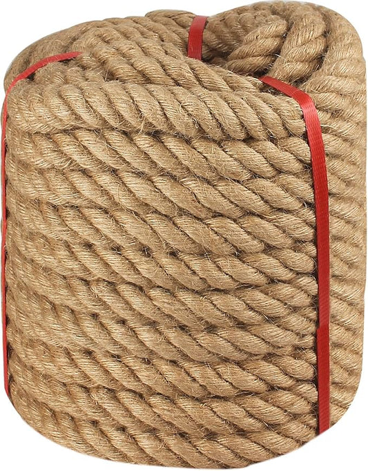 Twisted Manila Rope 1-1/4 in x 100 feet Natural Hemp Rope for Docks Railing Nautical Landscaping Crafts Tug of War Marine Tie-Downs Hammock Home Decorating