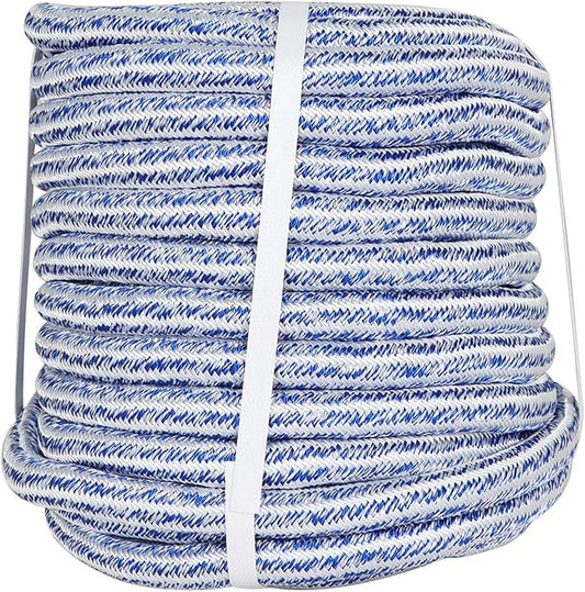 3/4 Inch x 100 Feet Double Braid Polyester Rope 20000Lbs Breaking Strength Strong Pulling Rope for Tree Work Camping Swings(Blue White)