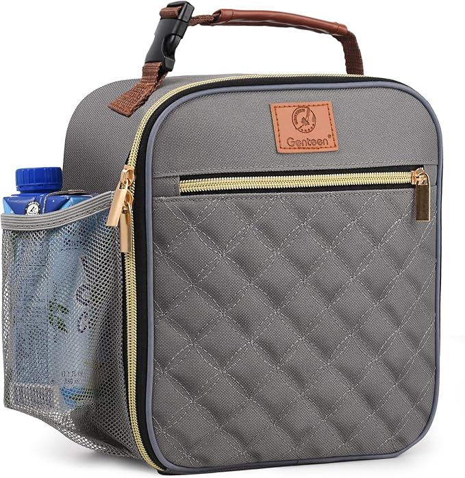 Lunch Box Reusable Lunch Bag for Men Women Kids Adults,Insulated Lunch Bag Waterproof Lunch Box Cooler,Small Lunch Box With Side Pockets for Work Office School Travel Picnic -Gray