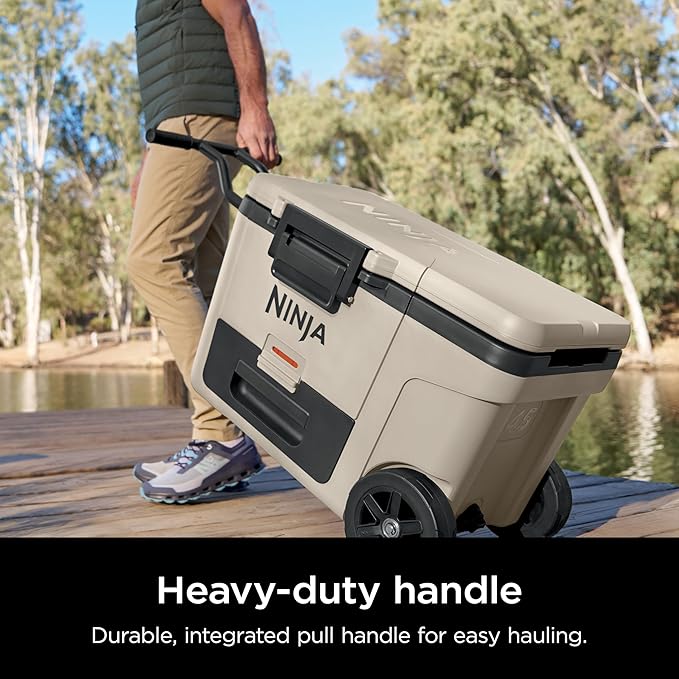 Ninja | Cooler | FrostVault 65QT Cooler with Wheels | Insulated with Temp Dry Storage Drawer | Keeps Ice Cold for Days | for The Beach, Camping, Picnics & More | Birch Beige | FB265CS