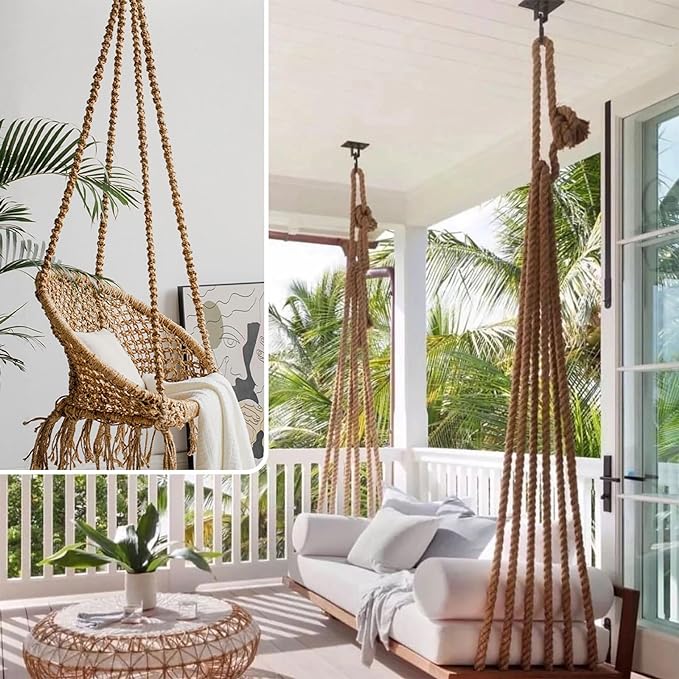 Thick Twisted Manila Ropes 2inx25ft Natural Jute Rope Heavy Duty Hemp Rope for Swing Bed, Crafts, Railing, Tug of War, Landscaping, Gardening, Bundling, Hammock, Home Decorating