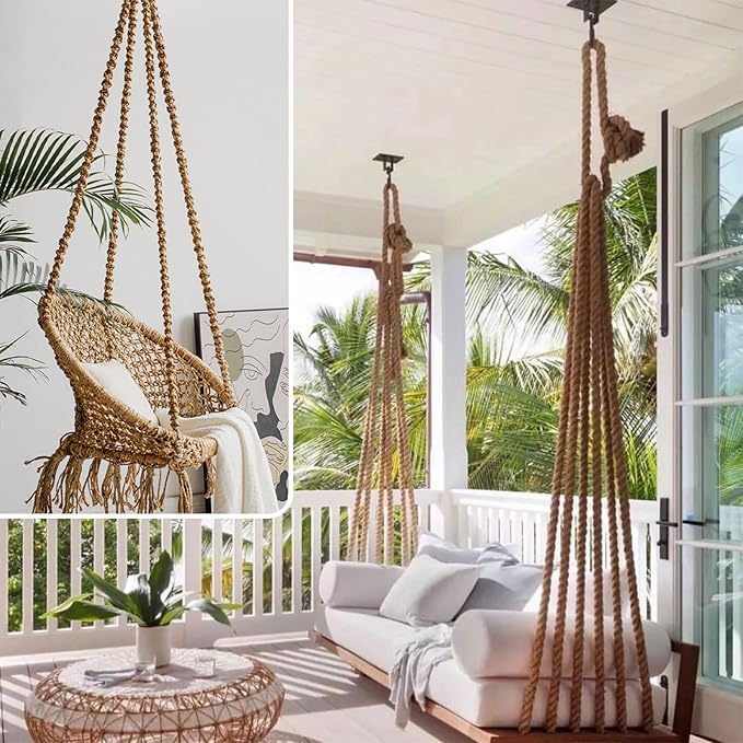 Thick Twisted Manila Ropes 1-1/4 inches x 50 feet Natural Jute Rope Heavy Duty Hemp Rope for Swing Bed, Crafts, Railing, Tug of War, Landscaping, Gardening, Bundling, Hammock, Home Decorating